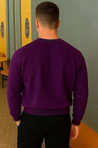 COMBİNE MİCHAİL Men's Relax Fit Winter Purple Basic Sweater