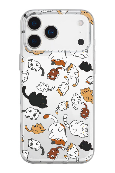 shoptocase iPhone 17 Pro Max Uyumlu Kedicikler Desenli Şeffaf Silikon Telefon...
