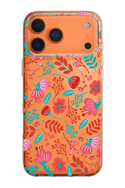 shoptocase iPhone 17 Pro Compatible Flowers Patterned Transparent Silicone Phone Case