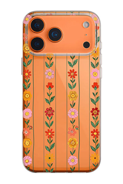 shoptocase iPhone 17 Pro Uyumlu Çiçek Sarmaşığı Desenli Şeffaf Silikon Telefo...