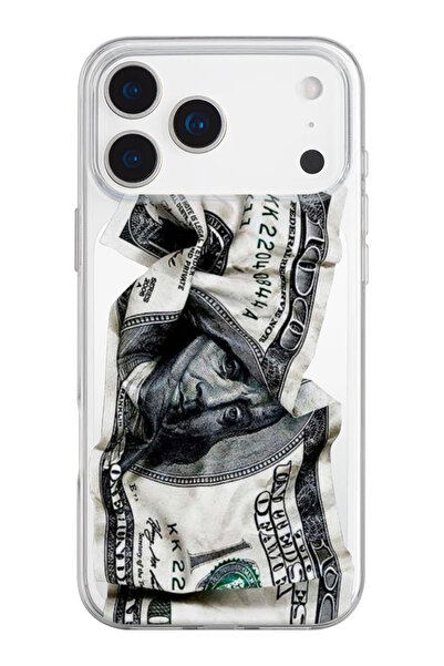 shoptocase iPhone 17 Pro Max Uyumlu American Dolar Desenli Şeffaf Silikon Tel...