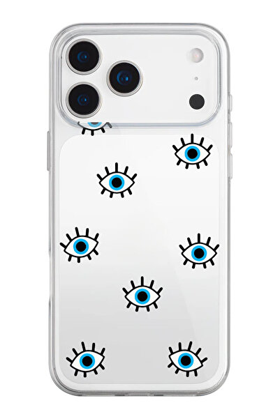 shoptocase iPhone 17 Pro Max Uyumlu Nazar Gözler Desenli Şeffaf Silikon Telef...