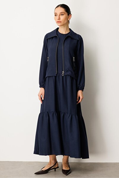 Micca Ceket ve İç Jile Kombin İpekçe Elbise Ferace-Laci