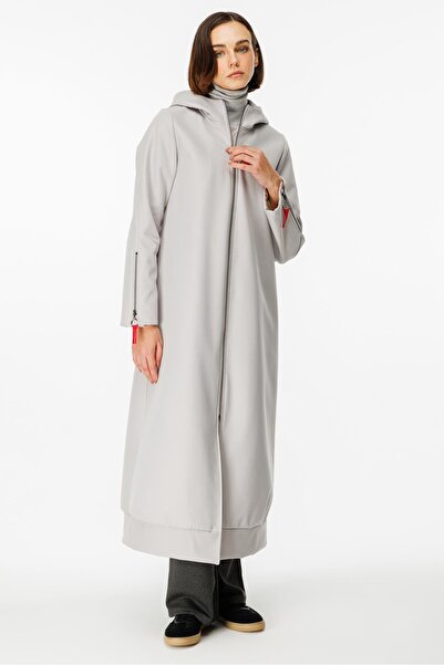 Micca Rouge Detay Comfort Kumaş İçi Polar Kaplı Rahat Spor Manto Kaban-Gri