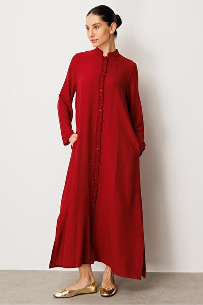 Micca HM Büzgü Detay Ön Pat ve Sırt Alleri İpekçe Doku Spor Zamansız Kap/ Ferace-Bordo