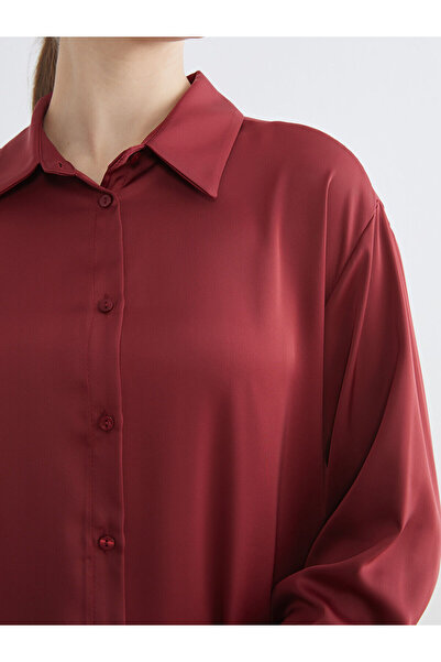 LC Waikiki Lcw Modest Burgundy Satin Women's Shirt Tunic