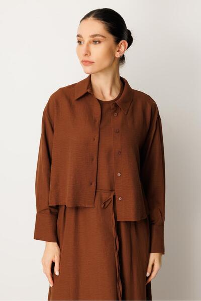 Micca Aller Üst Beden ve Jile İç Kombin İpekçe Elbise Ferace-Kahve