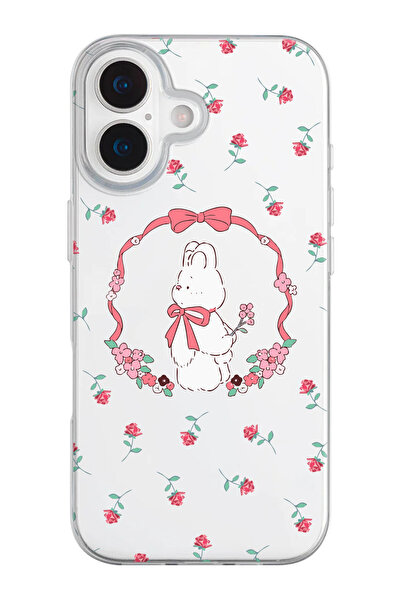 shoptocase iPhone 17 Uyumlu Kurdele Bear Desenli Şeffaf Silikon Telefon Kılıfı