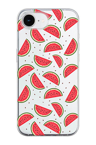 shoptocase iPhone 16E Uyumlu Karpuz Desenli Şeffaf Silikon Telefon Kılıfı