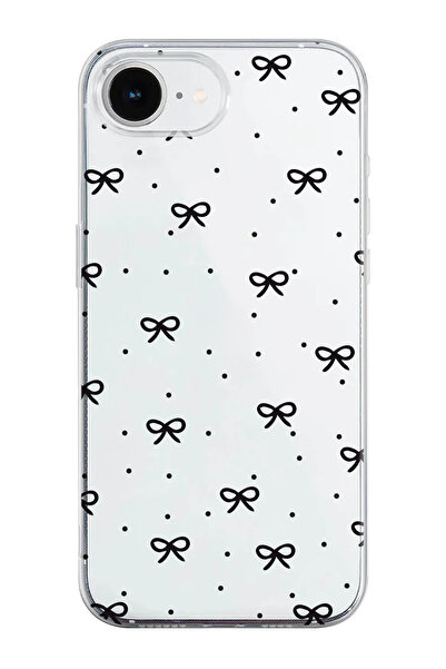 shoptocase iPhone 16E Uyumlu Points Ribbon Desenli Şeffaf Silikon Telefon Kılıfı