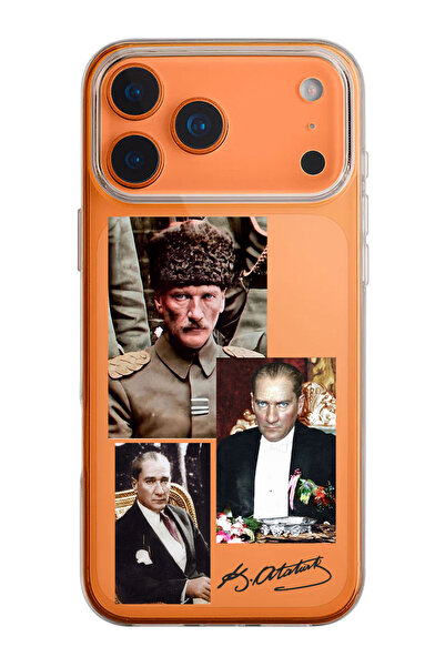 shoptocase iPhone 17 Pro Uyumlu Atatürk Desenli Şeffaf Silikon Telefon Kılıfı