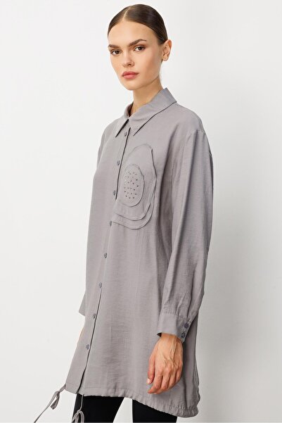 Micca Soft Modal(%90) İçerikli Elişi Çiçek İşlemeli Tunik-Gri