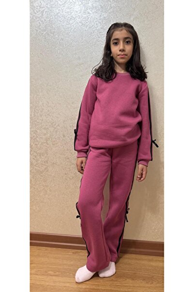 Babito Baby Girls' Striped and Bow Detail Tracksuit Set 2-10 Years