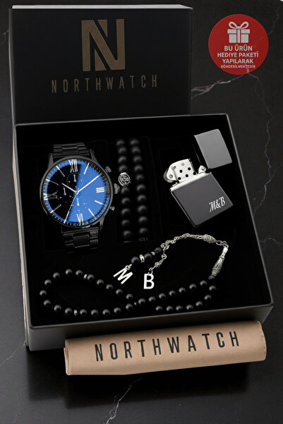 Northwatch Erkek Saat Tespih Çakmak ve Bileklik Hediye Seti – Şık Kutulu Kombin