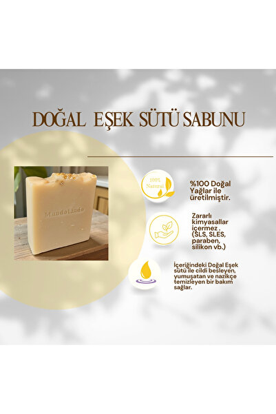 MundoLindo Doğal Eşek Sütü Katı Sabun 100 gr Özel Tasarım Keseli