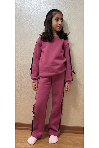 Babito Baby Girls' Striped and Bow Detail Tracksuit Set 2-10 Years