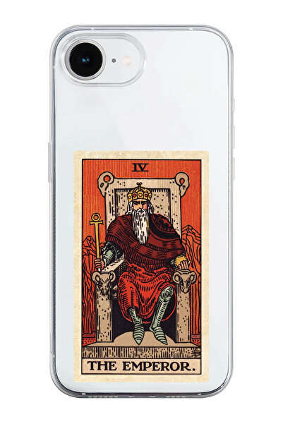 shoptocase iPhone 16E Uyumlu The Emperor Tarot Desenli Şeffaf Silikon Telefon...