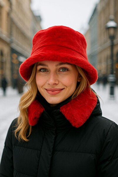 MARBERRY Pălărie roșie pentru femei, cu textura moale, din pluș