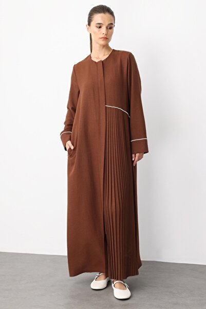 Micca LCN Pilise Biye Detaylı İpekçe Doku Hafif Kap-Ferace-Kahve