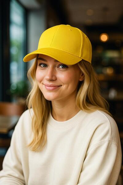 MARBERRY قبعة نسائية من قماش الغبردين الأصفر