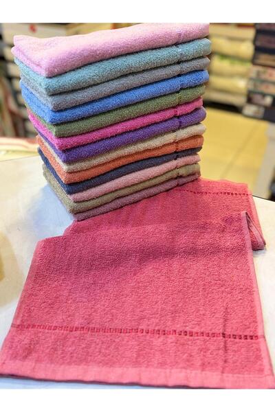 ŞENER HOME 12-Piece 100% Cotton Colored Plain Kitchen Hand Towel Set 30X50 cm