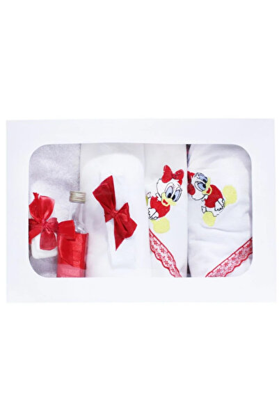 Inovius Trusou Botez cu 7 piese - Daisy Duck brodata - ALB - ROSU - TB78