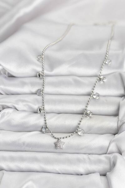 Lisinya قلادة نسائية من النحاس الفضي اللون على شكل نجمة -