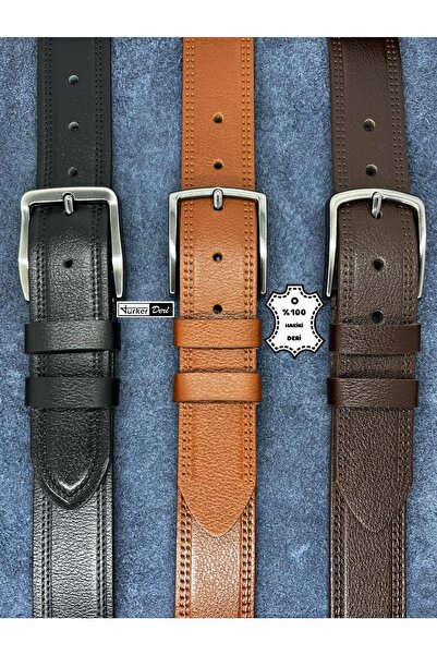 Türker DERİ مجموعة مميزة مكونة من 3 قطع، حزام جينز رجالي من الجلد الطبيعي بنس...