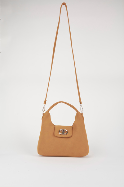 Vivaq Women's Camel Suede Flip Lock Closure Handbag and Shoulder Bag