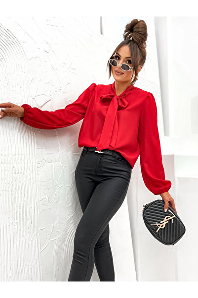 UniqueStore.ro Elegant red shirt with bow at the neck