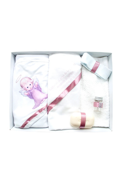 Inovius Trusou Botez 6 piese cu Text Imprimat, Ingeras, Roz Pudra - TB163