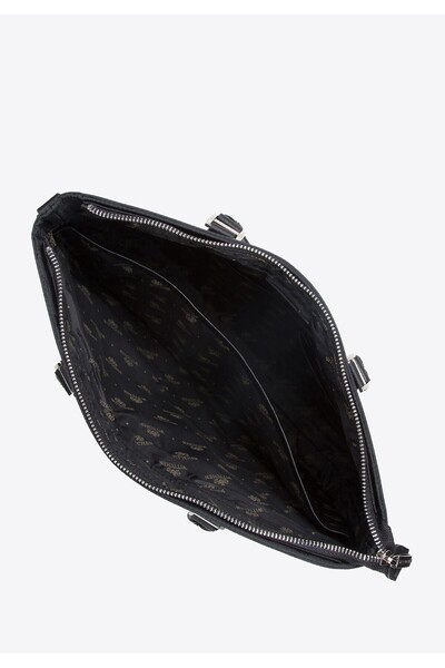Wittchen Women's 12" Jacquard Laptop Bag with Leather Straps, Black Polyester