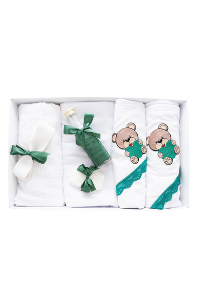 Inovius 7-Piece Baptism Set, Green, Embroidered Teddy Bear - TB155