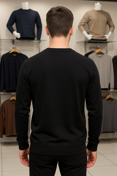 Maccali Men's Casual Basic Loose Black Long Sleeve V-Neck Sweater