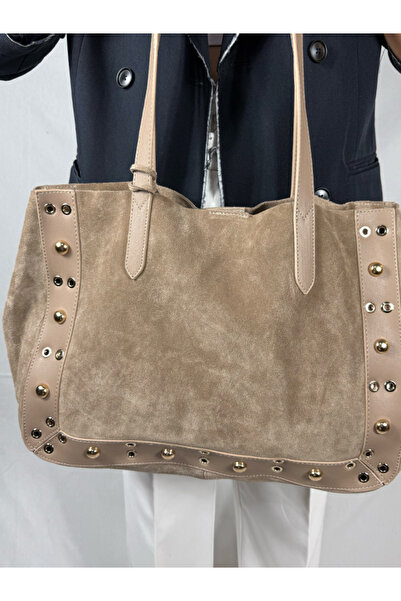Duya Bags Vinta Hakiki Süet Deri Metal Detaylı El ve Omuz Çantası