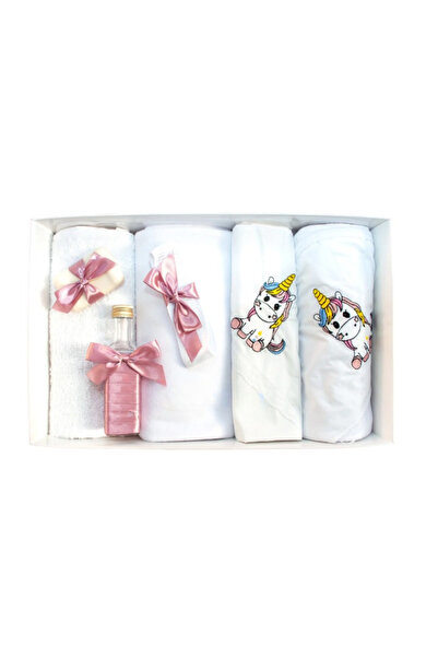 Inovius Trusou Botez 7 Piese Personalizat cu Broderie, Alb-Roz, Unicorn - TB43