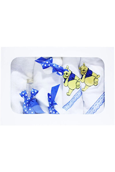 Inovius Trusou Botez cu 7 piese - Winnie-the-Pooh brodat - ALB -ALBASTRU -TB73