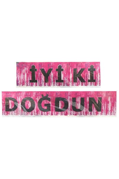 Hayaller Dükkanı لافتة عيد ميلاد سعيد مزينة بشراشيب معدنية وردية اللون p1-