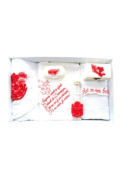 Inovius Σετ βαπτίσματος, 7 τεμάχια, με κέντημα «Σήμερα βαφτίστηκα», κόκκινο -...