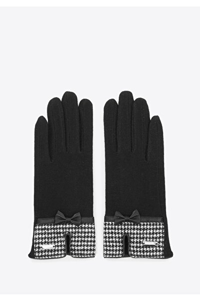 Wittchen Mănuși de damă cu finisaj Houndstooth din lână neagră