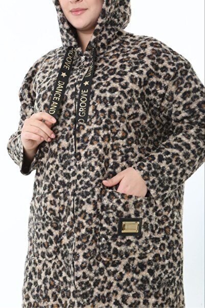 Butik Nilyam Women's Plus Size Midi Hooded Turn-Down Collar Cashmere Coat 25061