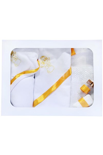 Inovius Trusou Botez 6 piese cu Text Brodat, Ingeras, Alb Portocaliu - TB112