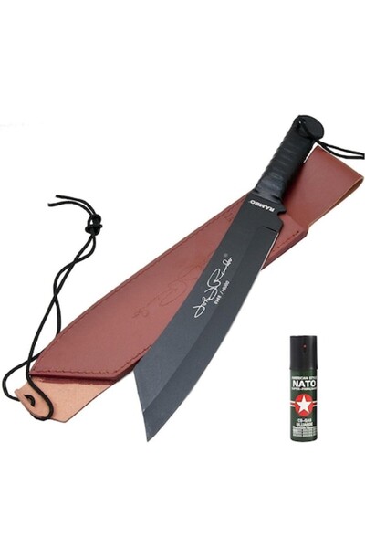OEM British Blade Self-defense Machete Kit, 43 cm, leather sheath and NATO spray