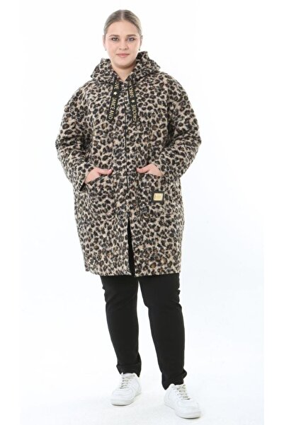 Butik Nilyam Women's Plus Size Midi Hooded Turn-Down Collar Cashmere Coat 25061