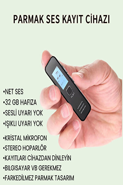ULTRATEKNO Mini Ses Kayıt Cihazı Ekranlı Kulaklık Hediyeli 32GB Cihaz Üzerinden Kayıt Dinleme Özelliği