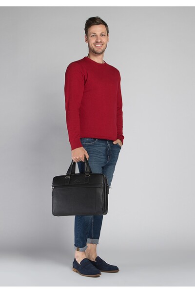 Wittchen Men's 11"/12" Leather Laptop Bag with Stitching, Black, Leather