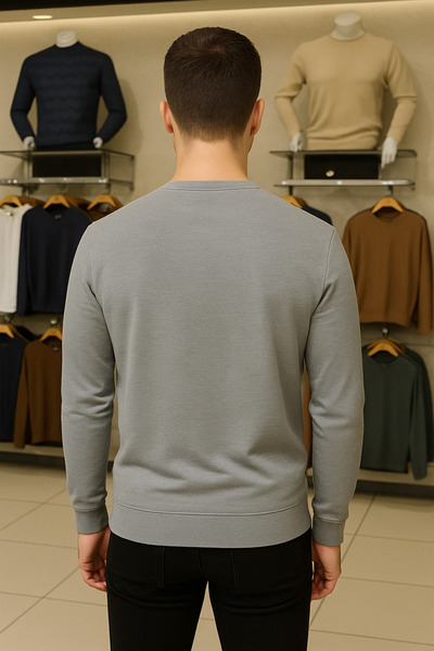 Maccali Men's Casual Basic Loose Gray Long Sleeve V-Neck Sweater