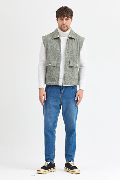 steppe rıder Cotton Acrylic Moline Textured Regular Fit Double Pocket Vest