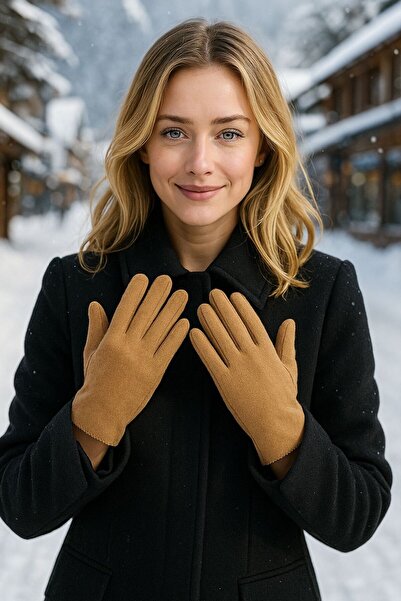 BALIENTE Camel Kaşe Women's Gloves with Phone Touchscreen Capability