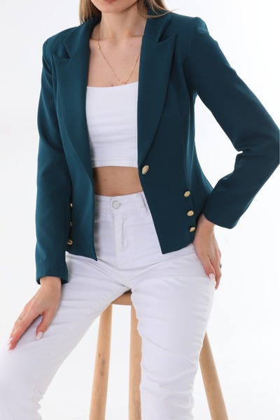 Papillon Tekstil Petrol Düğme Detaylı Şık Blazer Ceket